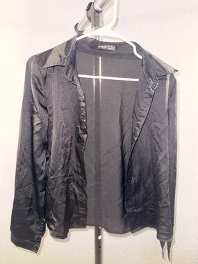 SHEIN Black Satin-Look Button-Up Shirt Jacket